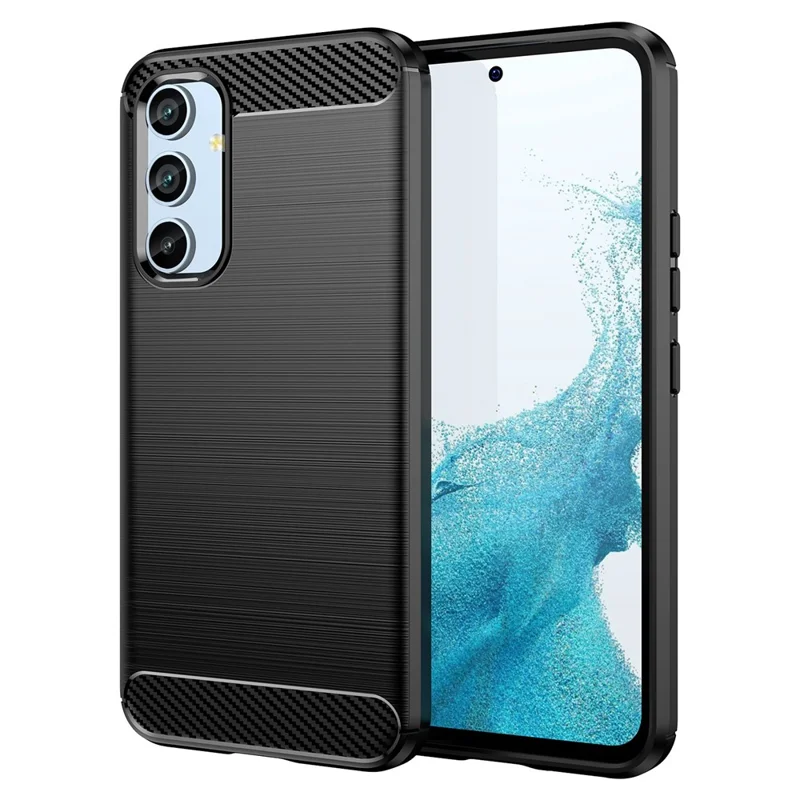 For Samsung Galaxy A54 5G Carbon Fiber Texture Bump Proof TPU Protective Phone Cover Brushed Mobile Phone Case - Black