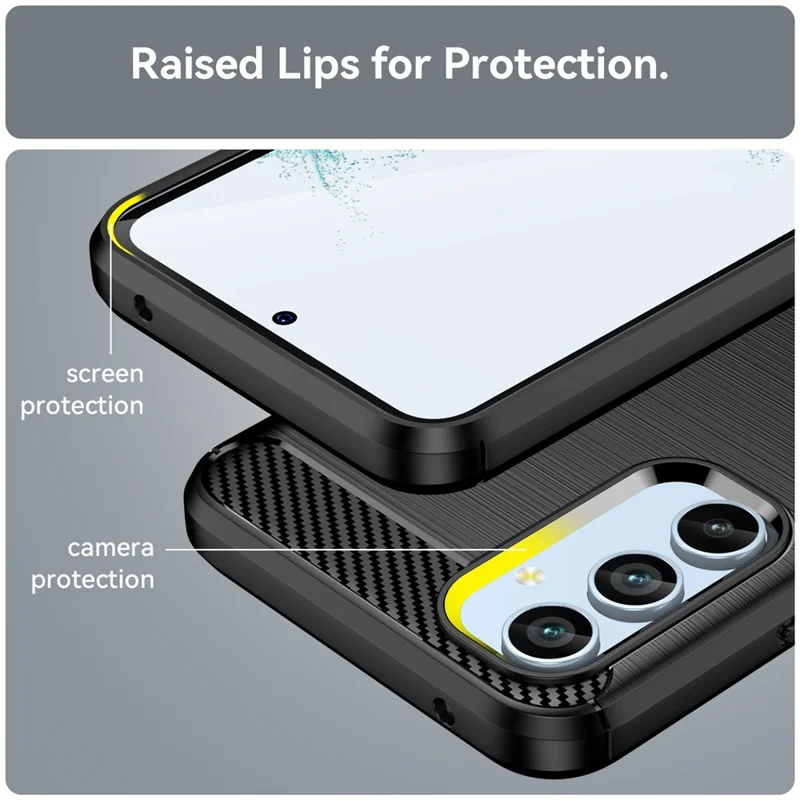 For Samsung Galaxy A54 5G Carbon Fiber Texture Bump Proof TPU Protective Phone Cover Brushed Mobile Phone Case - Black