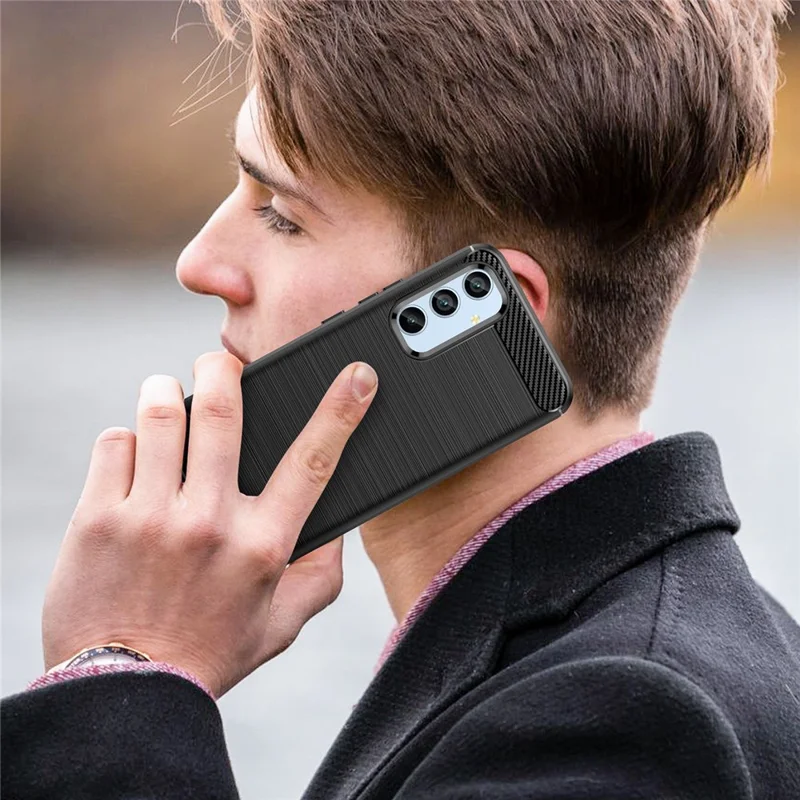For Samsung Galaxy A54 5G Carbon Fiber Texture Bump Proof TPU Protective Phone Cover Brushed Mobile Phone Case - Black