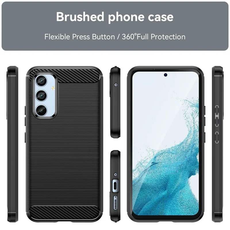 For Samsung Galaxy A54 5G Carbon Fiber Texture Bump Proof TPU Protective Phone Cover Brushed Mobile Phone Case - Black