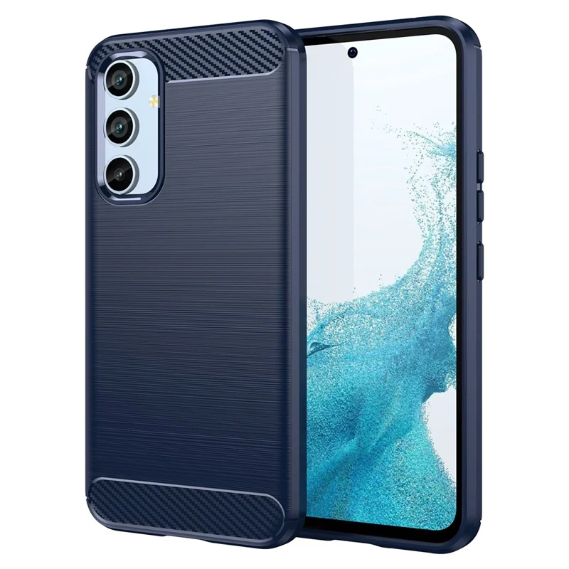 For Samsung Galaxy A54 5G Carbon Fiber Texture Bump Proof TPU Protective Phone Cover Brushed Mobile Phone Case - Blue