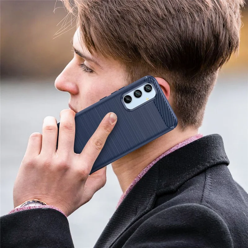 For Samsung Galaxy A54 5G Carbon Fiber Texture Bump Proof TPU Protective Phone Cover Brushed Mobile Phone Case - Blue
