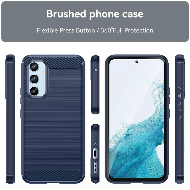 For Samsung Galaxy A54 5G Carbon Fiber Texture Bump Proof TPU Protective Phone Cover Brushed Mobile Phone Case - Blue
