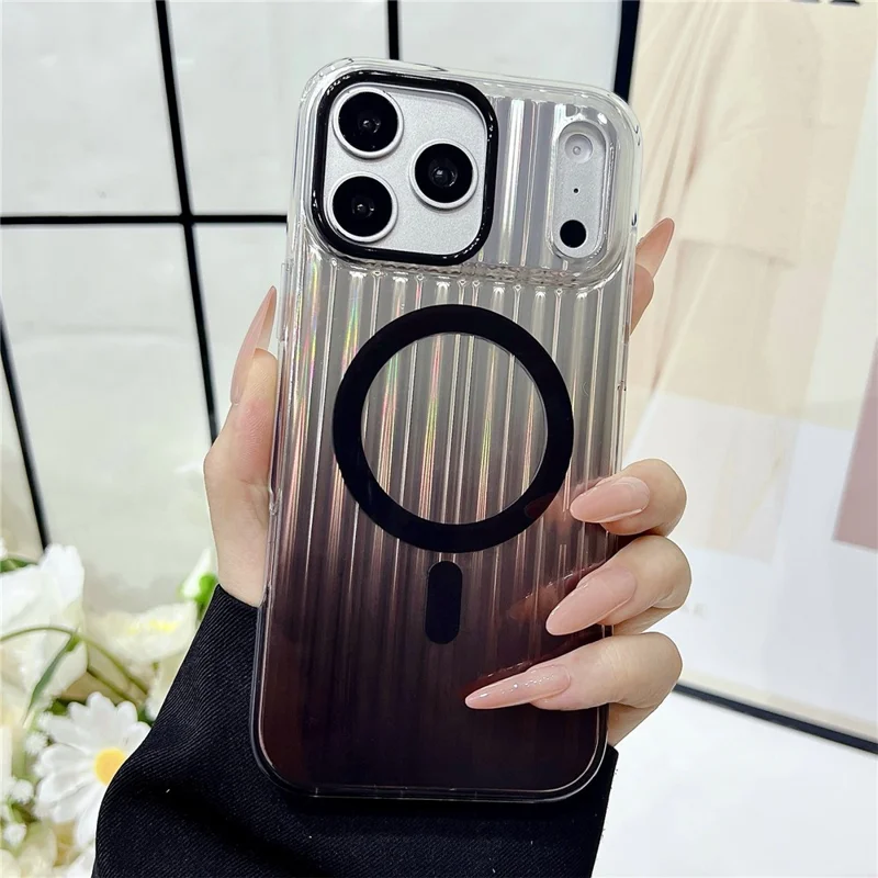 Für iPhone 17 Pro Magnetisch Case Gradient Streifen TPU PC Stoßfest Hülle Kompatibel mit Magsafe - Schwarz