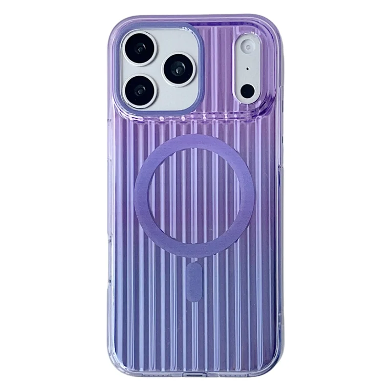 For iPhone 17 Pro Max Magnetic Case Multicolor Gradient Stripe TPU PC Shockproof Cover Compatible with Magsafe - Gradient Purple