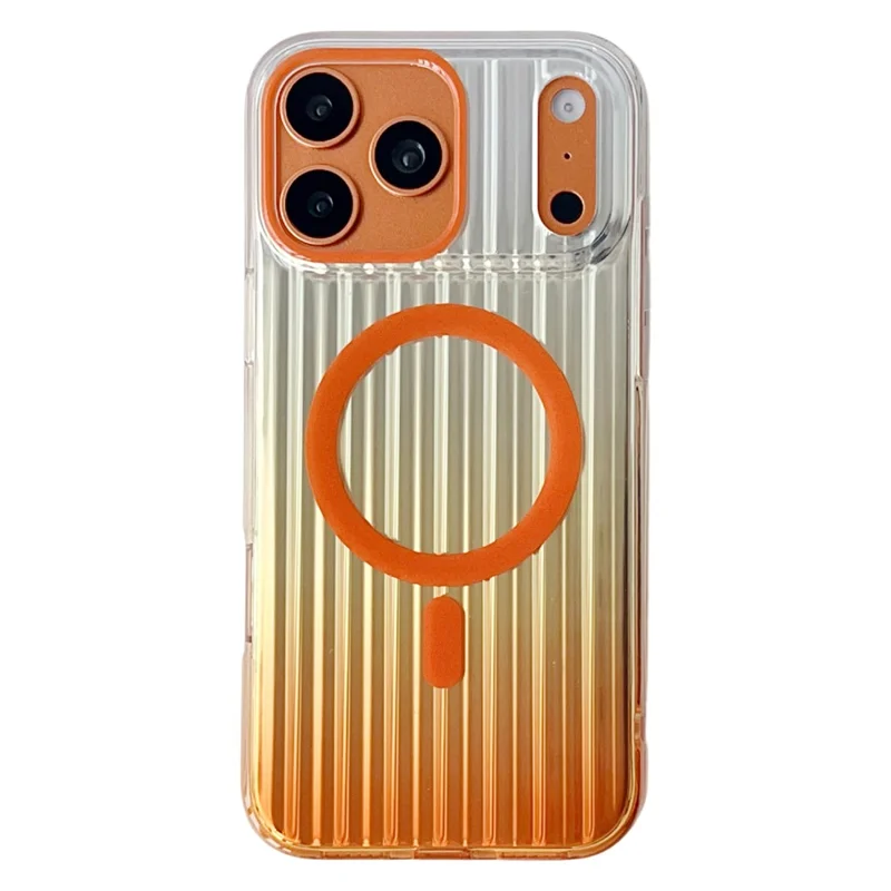 Capa Magnética para iPhone 17 Pro Max com Listras em Gradiente, Capa Resistente a Choques em TPU e PC Compatível com Magsafe - Laranja