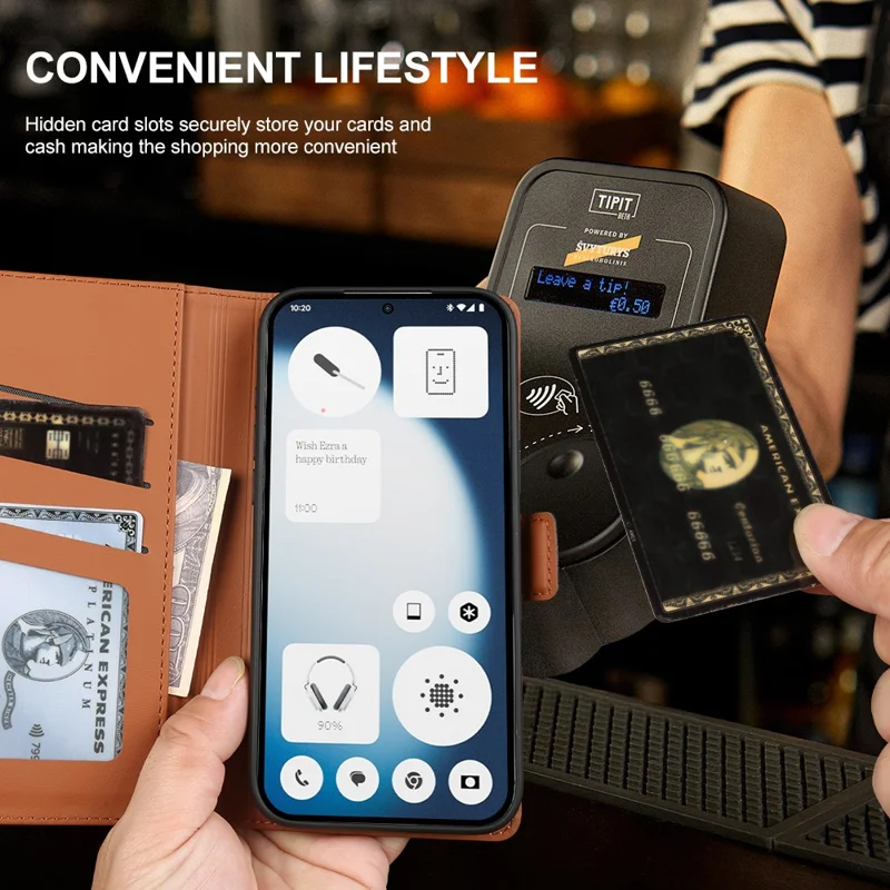 Funda tipo cartera de cuero para Nothing Phone (3a) Lite 5G con soporte, cubierta táctil de TPU + PU - Marrón