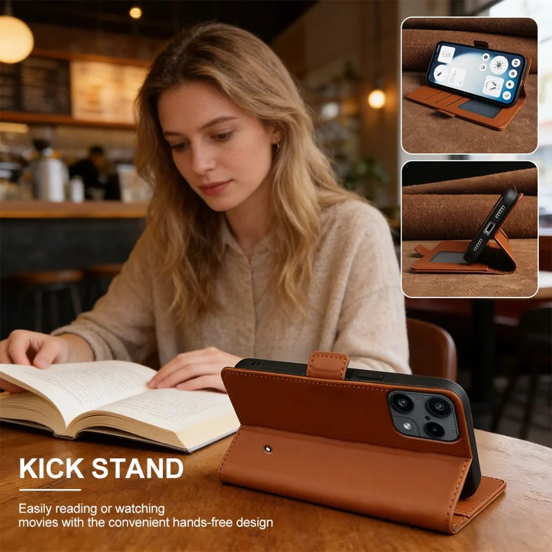Funda tipo cartera de cuero para Nothing Phone (3a) Lite 5G con soporte, cubierta táctil de TPU + PU - Marrón