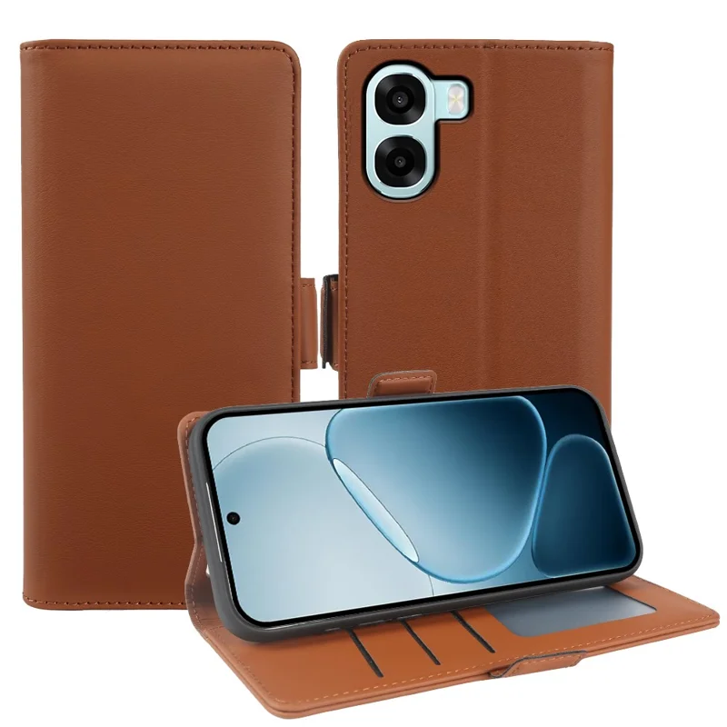 For Oppo A6x 4G Leather Case Wallet Stand TPU + PU Skin-touch Cover - Brown