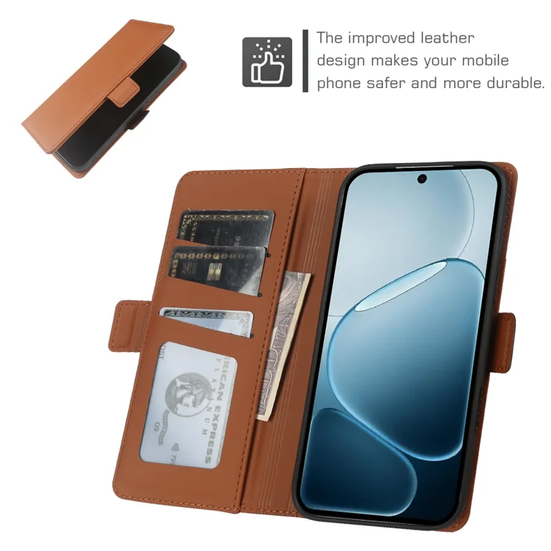 For Oppo A6x 4G Leather Case Wallet Stand TPU + PU Skin-touch Cover - Brown
