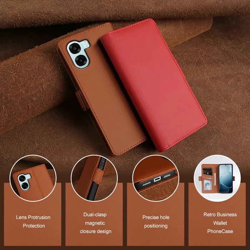 For Oppo A6x 4G Leather Case Wallet Stand TPU + PU Skin-touch Cover - Brown