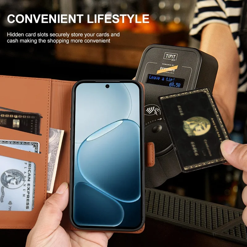 For Oppo A6x 4G Leather Case Wallet Stand TPU + PU Skin-touch Cover - Brown
