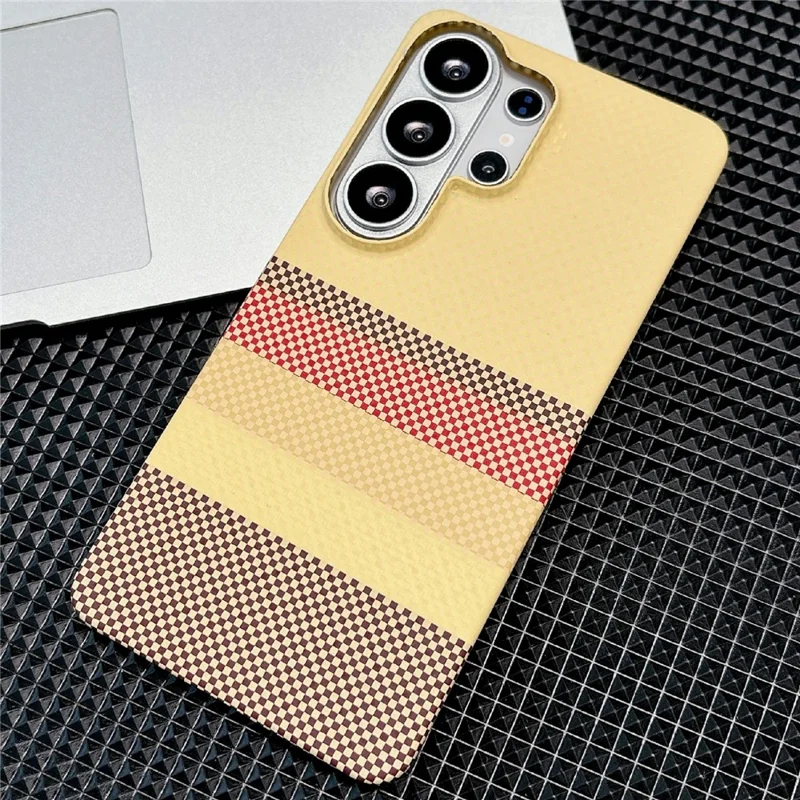 For Samsung Galaxy S26 Ultra Magnetic Case Striped Textile Pattern Skin-touch PC Cover - Yellow Stripe