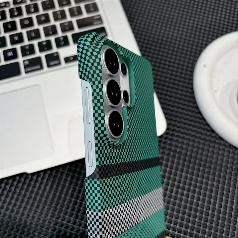 For Samsung Galaxy S23 Ultra Magnetic Case Striped Textile Pattern Skin-touch PC Cover - Yellow Stripe