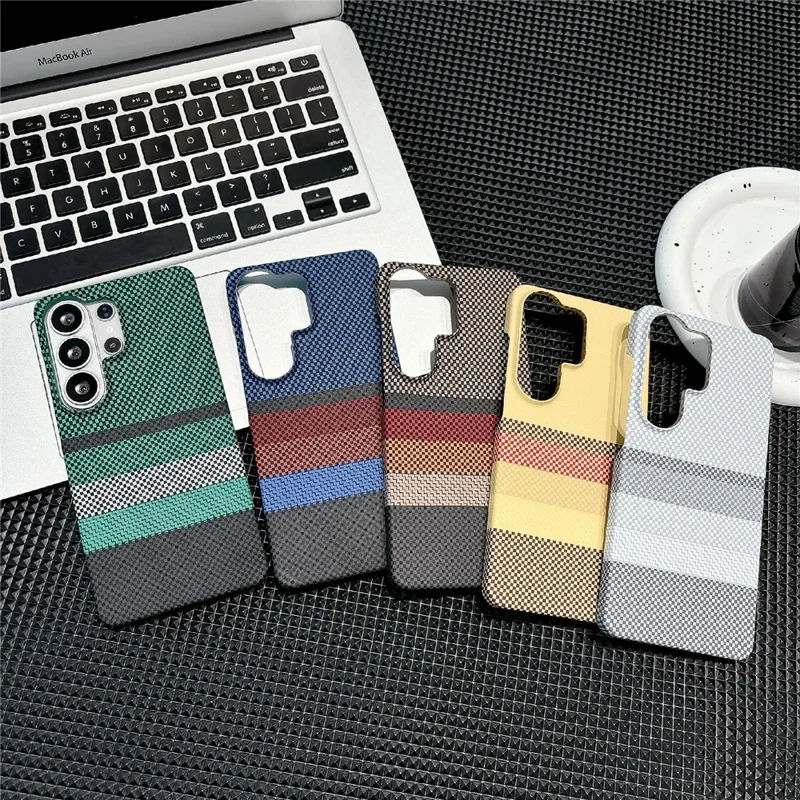 For Samsung Galaxy S23 Ultra Magnetic Case Striped Textile Pattern Skin-touch PC Cover - Yellow Stripe