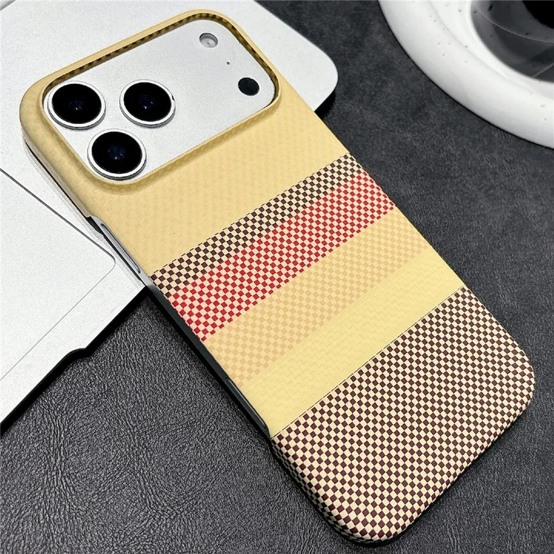 For iPhone 17 Pro Max Magnetic Case Striped Textile Pattern Skin-touch PC Cover - Yellow Stripe