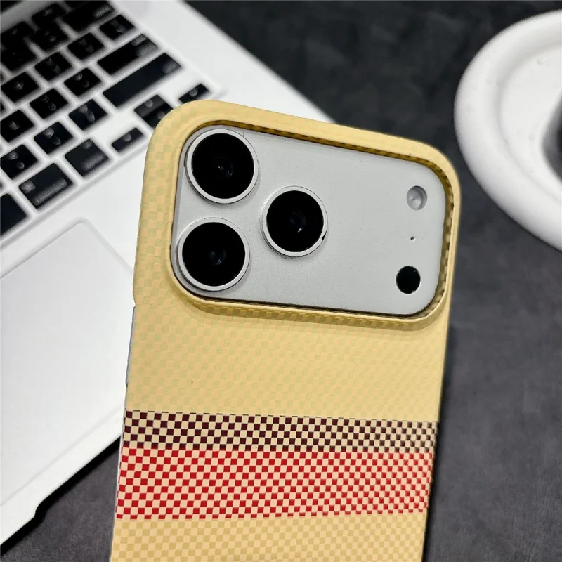 For iPhone 17 Pro Max Magnetic Case Striped Textile Pattern Skin-touch PC Cover - Yellow Stripe