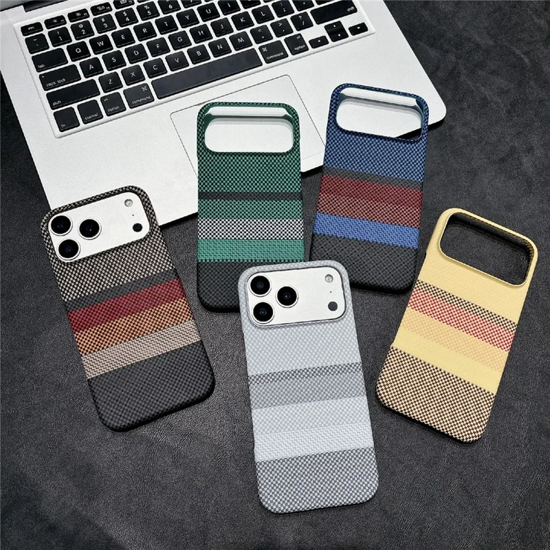 For iPhone 17 Pro Magnetic Case Striped Textile Pattern Skin-touch PC Cover - Yellow Stripe