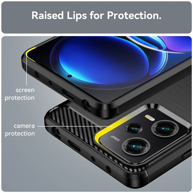 Pour Xiaomi Redmi Note 12 Pro 5G / Note 12 Pro Speed 5G / Poco X5 Pro 5G Collision Proof Carbon Fiber Texture TPU Protective Phone Cover Brushed Mobile Phone Case - Noir