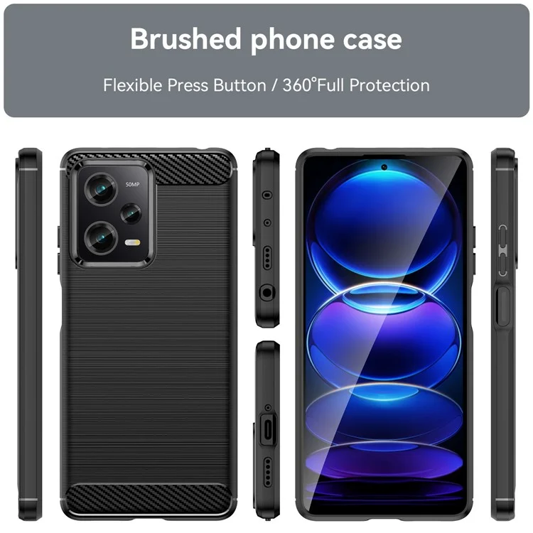 Pour Xiaomi Redmi Note 12 Pro 5G / Note 12 Pro Speed 5G / Poco X5 Pro 5G Collision Proof Carbon Fiber Texture TPU Protective Phone Cover Brushed Mobile Phone Case - Noir
