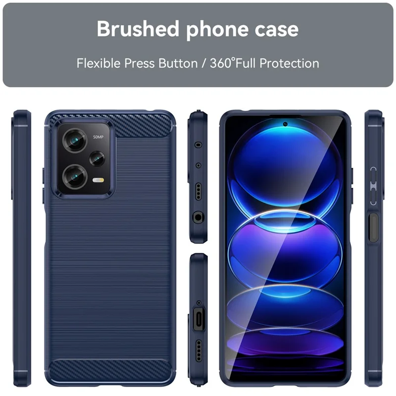 For Xiaomi Redmi Note 12 Pro 5G / Note 12 Pro Speed 5G / Poco X5 Pro 5G Collision Proof Carbon Fiber Texture TPU Protective Phone Cover Brushed Mobile Phone Case - Blue
