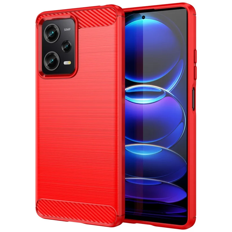 For Xiaomi Redmi Note 12 Pro 5G / Note 12 Pro Speed 5G / Poco X5 Pro 5G Collision Proof Carbon Fiber Texture TPU Protective Phone Cover Brushed Mobile Phone Case - Red