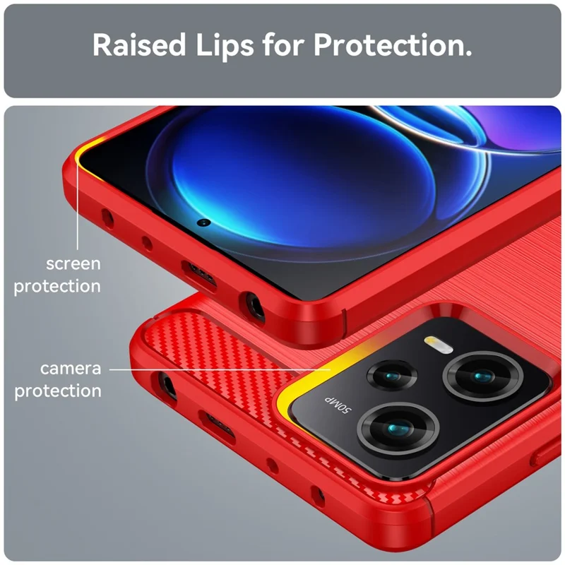 For Xiaomi Redmi Note 12 Pro 5G / Note 12 Pro Speed 5G / Poco X5 Pro 5G Collision Proof Carbon Fiber Texture TPU Protective Phone Cover Brushed Mobile Phone Case - Red