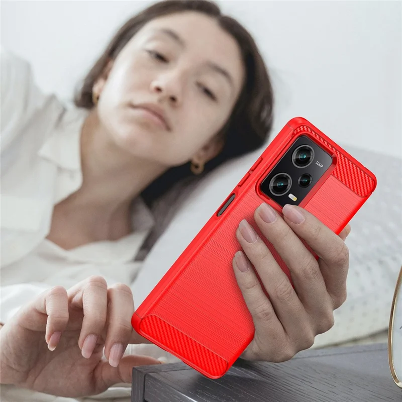 For Xiaomi Redmi Note 12 Pro 5G / Note 12 Pro Speed 5G / Poco X5 Pro 5G Collision Proof Carbon Fiber Texture TPU Protective Phone Cover Brushed Mobile Phone Case - Red
