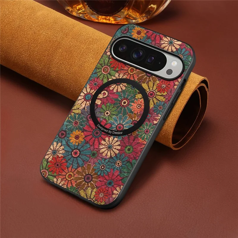 For Google Pixel 10 Pro XL Magnetic Phone Case Floral Pattern PU Leather TPU Protective Cover - Green