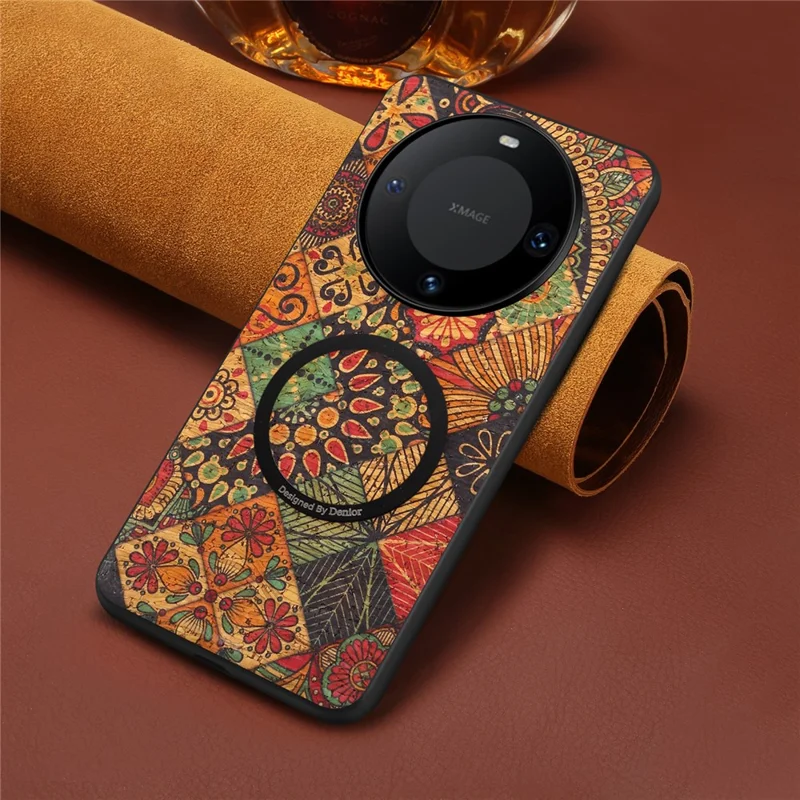 For Huawei Mate 60 Magnetic Phone Case Floral Pattern PU Leather TPU Protective Cover - Yellow