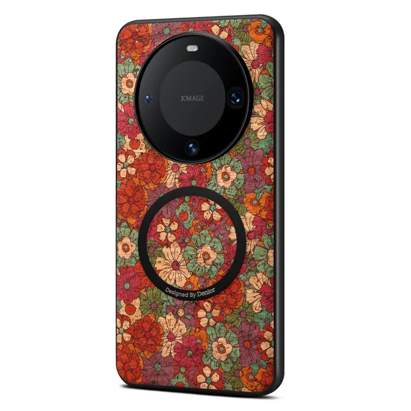 Capa Magnética para Telemóvel Huawei Mate 60 Pro / 60 Pro+ com Estampado Floral, Capa Protetora em PU Pele e TPU - Vermelha