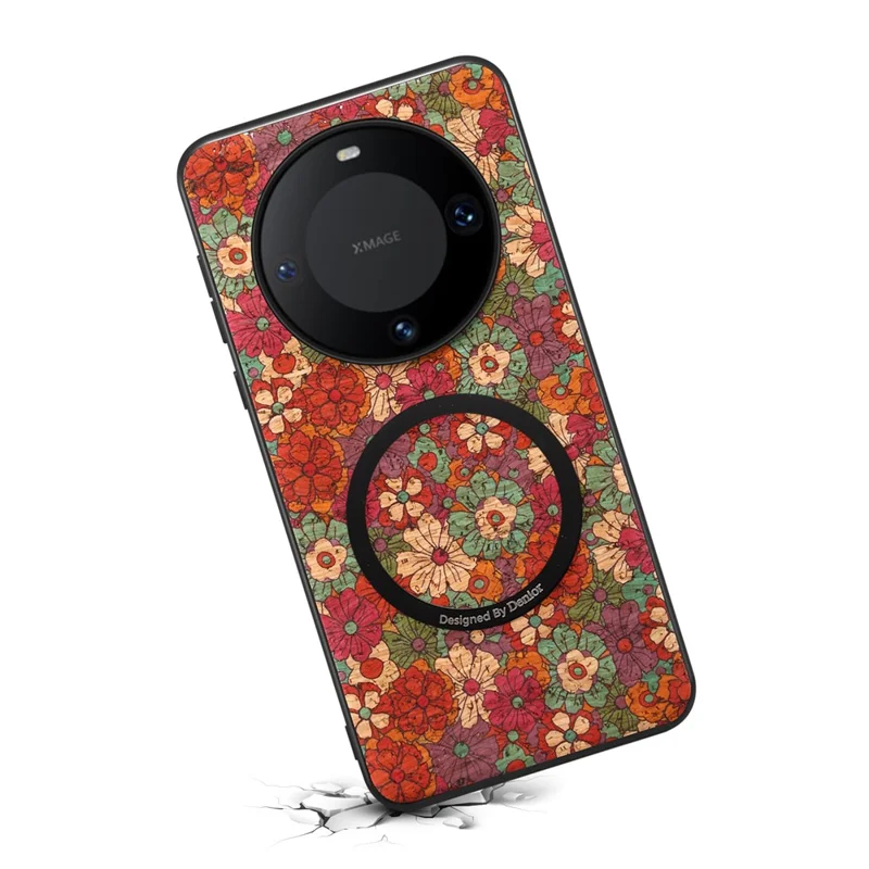 Capa Magnética para Telemóvel Huawei Mate 60 Pro / 60 Pro+ com Estampado Floral, Capa Protetora em PU Pele e TPU - Vermelha
