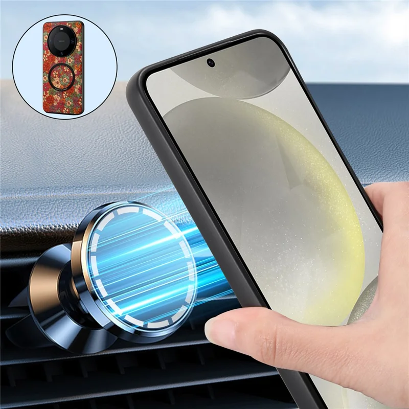 Capa Magnética para Telemóvel Huawei Mate 60 Pro / 60 Pro+ com Estampado Floral, Capa Protetora em PU Pele e TPU - Vermelha