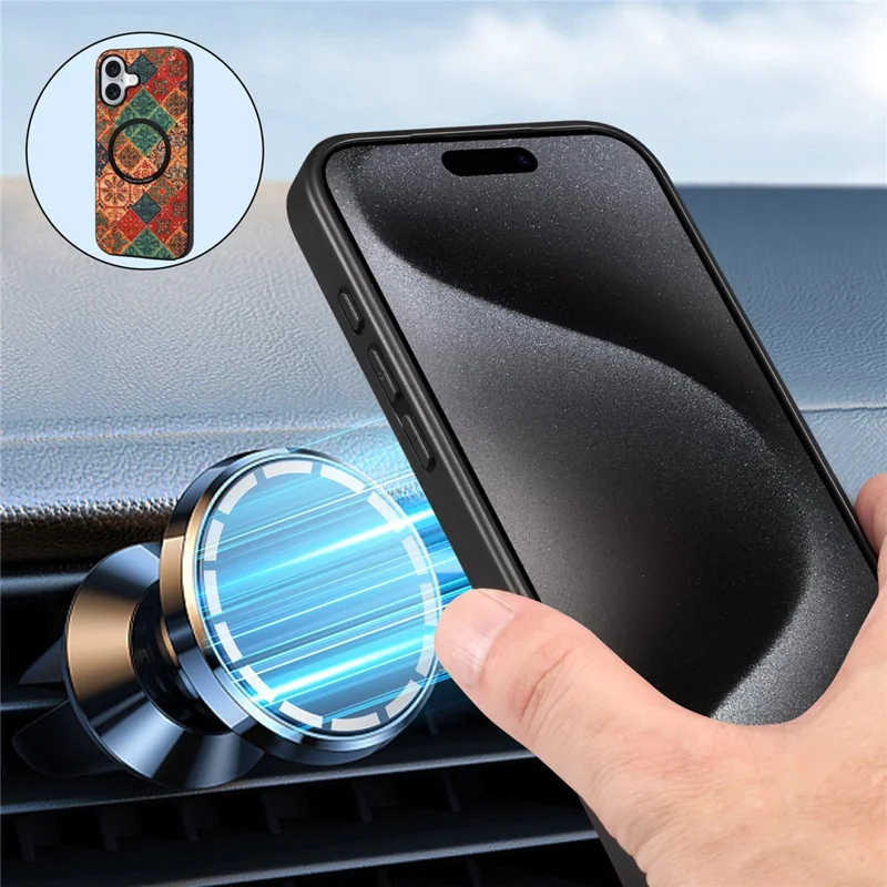 For iPhone 17 Magnetic Phone Case Floral Pattern PU Leather TPU Protective Cover - Blue