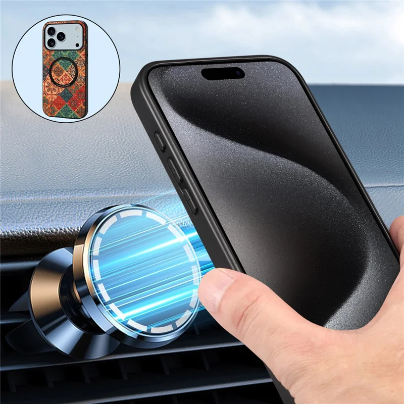 For iPhone 17 Pro Max Magnetic Phone Case Floral Pattern PU Leather TPU Protective Cover - Blue