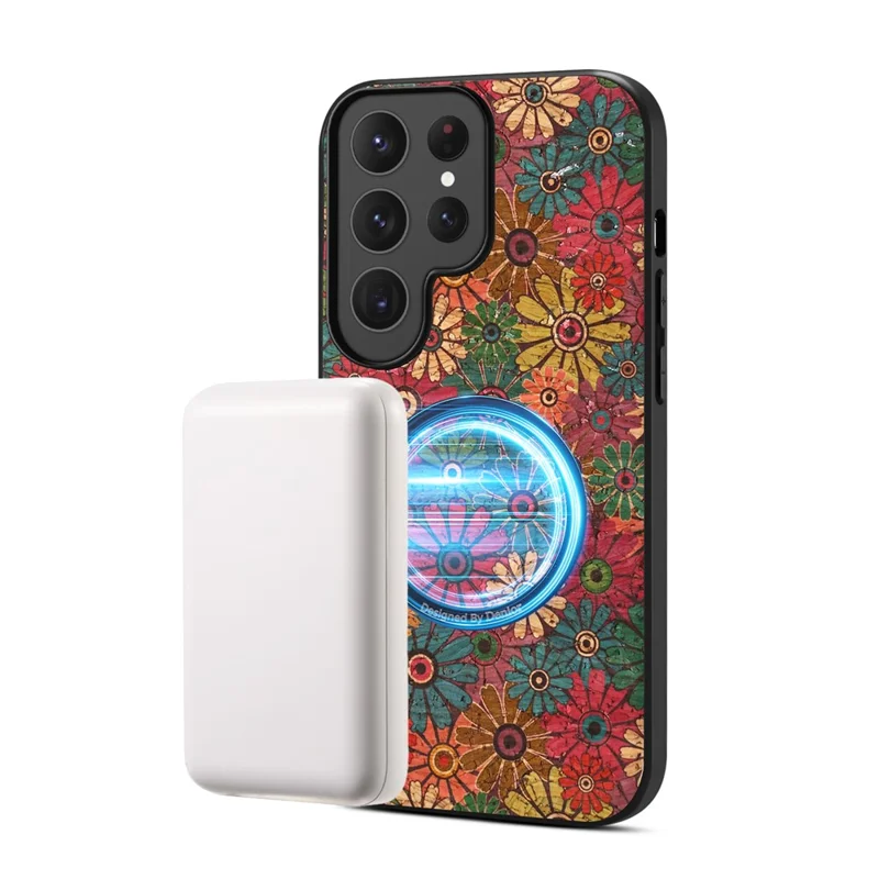 For Samsung Galaxy S25 Ultra Magnetisk Telefonbeskyttelse Blomsterdesign PU Læder TPU Beskyttelsesdæksel - Grøn