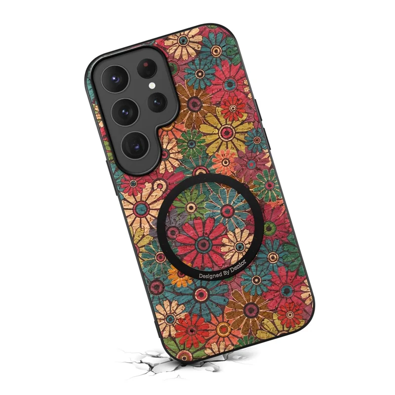 For Samsung Galaxy S25 Ultra Magnetisk Telefonbeskyttelse Blomsterdesign PU Læder TPU Beskyttelsesdæksel - Grøn
