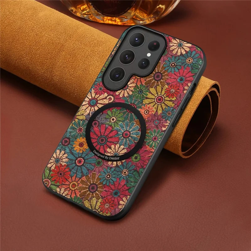 For Samsung Galaxy S25 Ultra Magnetisk Telefonbeskyttelse Blomsterdesign PU Læder TPU Beskyttelsesdæksel - Grøn