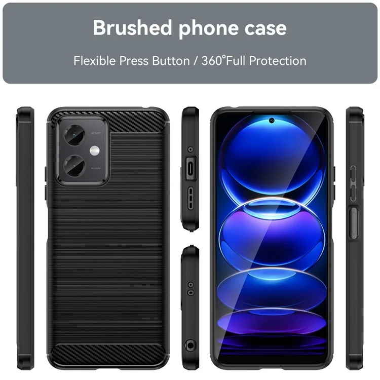 Für Xiaomi Redmi Note 12 5G Back Shell, Carbon Faser Textur TPU Protective Phone Cover Bürstete Mobiltelefonhülle - Schwarz