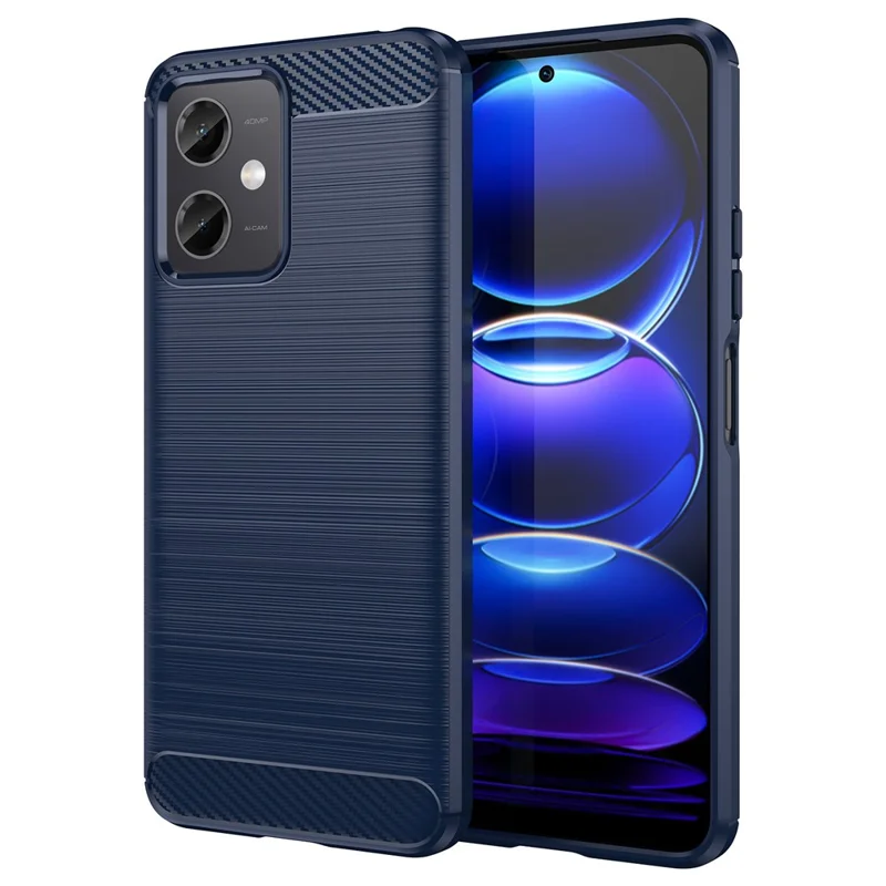 Para Xiaomi Redmi Note 12 5G (Global) / (India) / (China) / Poco X5 5G Carcasa Trasera, Funda Protectora de Teléfono Móvil de TPU con Textura de Fibra de Carbono Cepillada - Azul