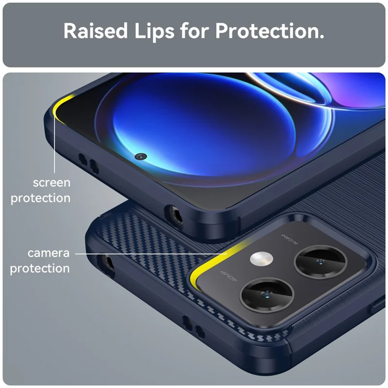 Para Xiaomi Redmi Note 12 5G (Global) / (India) / (China) / Poco X5 5G Carcasa Trasera, Funda Protectora de Teléfono Móvil de TPU con Textura de Fibra de Carbono Cepillada - Azul