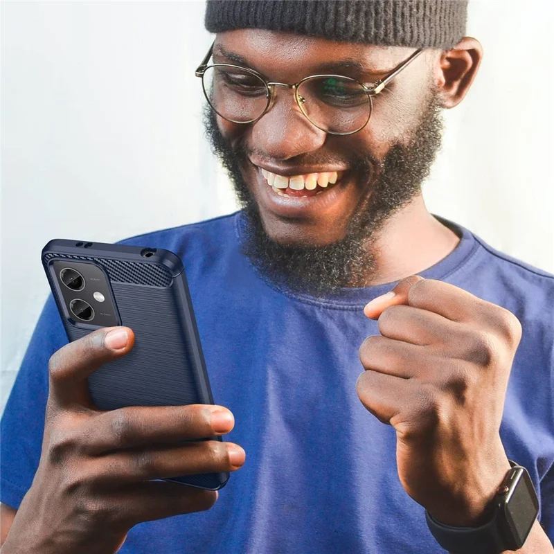 Para Xiaomi Redmi Note 12 5G (Global) / (India) / (China) / Poco X5 5G Carcasa Trasera, Funda Protectora de Teléfono Móvil de TPU con Textura de Fibra de Carbono Cepillada - Azul