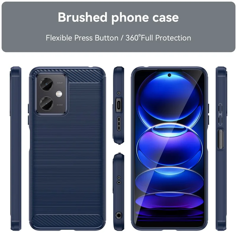 Para Xiaomi Redmi Note 12 5G (Global) / (India) / (China) / Poco X5 5G Carcasa Trasera, Funda Protectora de Teléfono Móvil de TPU con Textura de Fibra de Carbono Cepillada - Azul