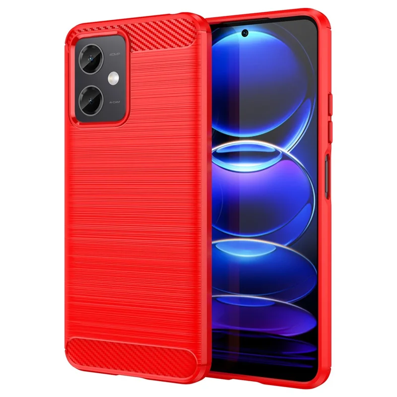 For Xiaomi Redmi Note 12 5G (Global) / (India) / (China) / Poco X5 5G Back Shell, Carbon Fiber Texture TPU Protective Phone Cover Brushed Mobile Phone Case - Red