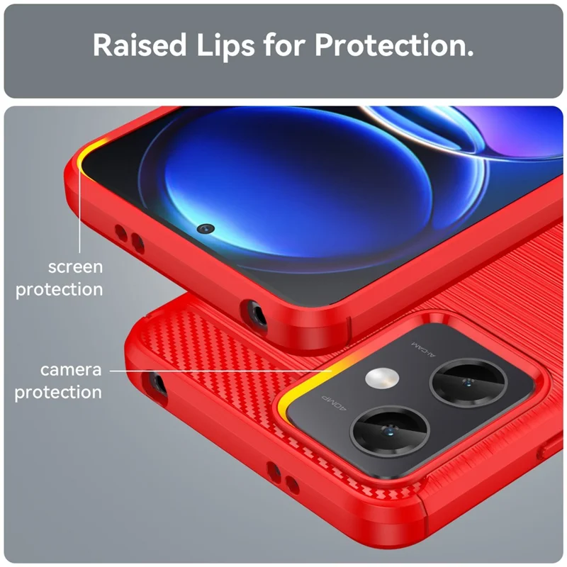 For Xiaomi Redmi Note 12 5G (Global) / (India) / (China) / Poco X5 5G Back Shell, Carbon Fiber Texture TPU Protective Phone Cover Brushed Mobile Phone Case - Red