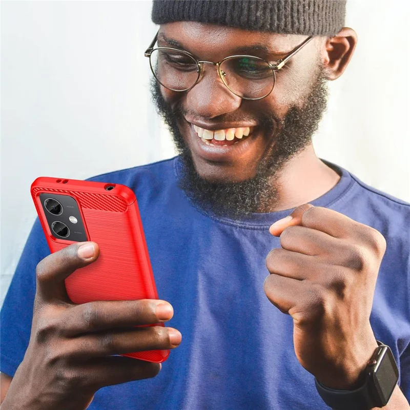 For Xiaomi Redmi Note 12 5G (Global) / (India) / (China) / Poco X5 5G Back Shell, Carbon Fiber Texture TPU Protective Phone Cover Brushed Mobile Phone Case - Red