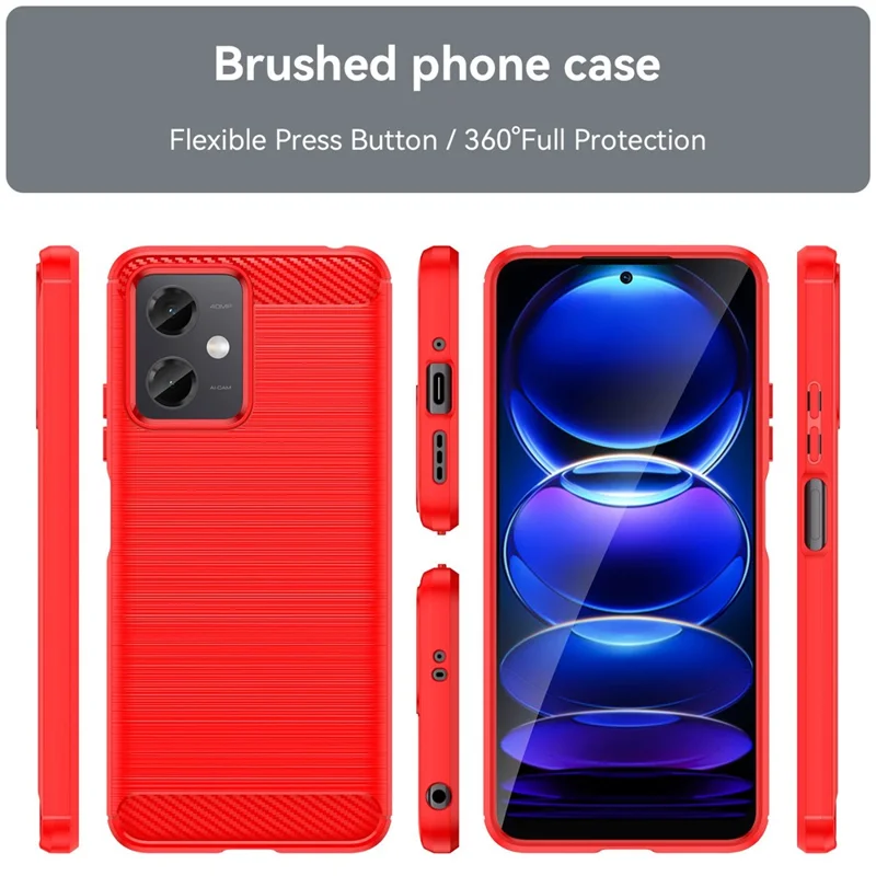 For Xiaomi Redmi Note 12 5G (Global) / (India) / (China) / Poco X5 5G Back Shell, Carbon Fiber Texture TPU Protective Phone Cover Brushed Mobile Phone Case - Red