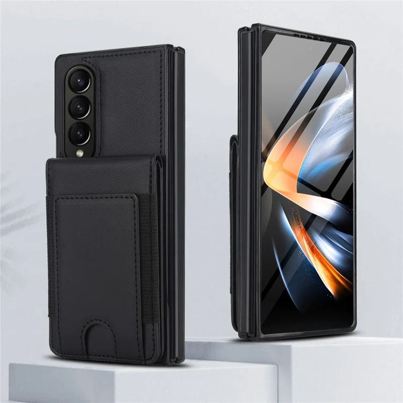 Étui pour Samsung Galaxy Z Fold3 5G, housse portefeuille en cuir PU + PC avec support pivotant, protection d'écran HD intégrée - Noir