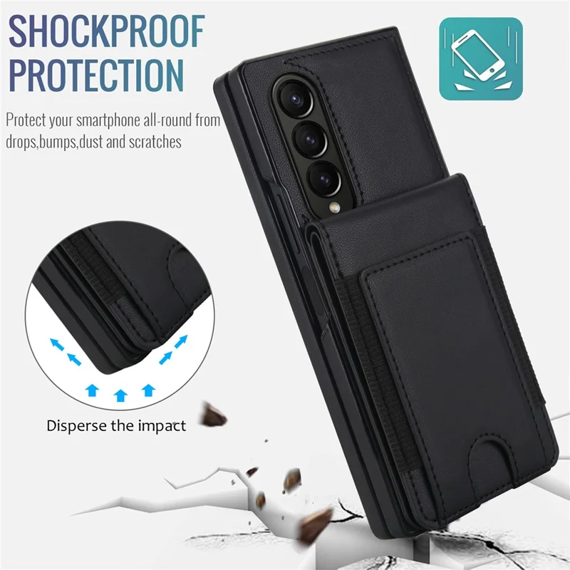 Étui pour Samsung Galaxy Z Fold3 5G, housse portefeuille en cuir PU + PC avec support pivotant, protection d'écran HD intégrée - Noir