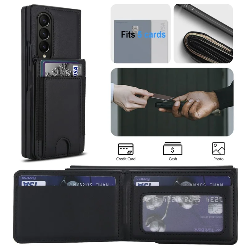 Étui pour Samsung Galaxy Z Fold3 5G, housse portefeuille en cuir PU + PC avec support pivotant, protection d'écran HD intégrée - Noir